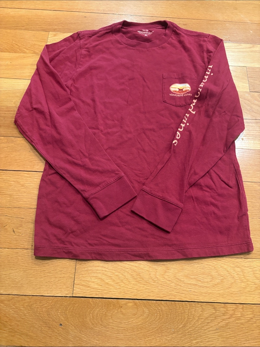 Vineyard Vines Maroon Long Sleeve Pocket Tee